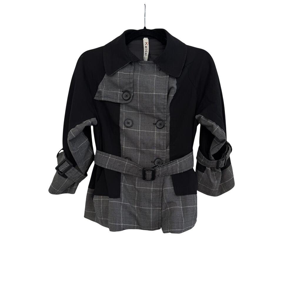 Kaidal Colorblock Plaid Button Down Belted Coat Womens Medium Preppy Old Money